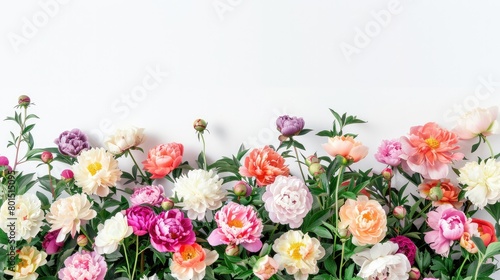 Vibrant Peony Bush: Colorful Blooms on White Background © FU