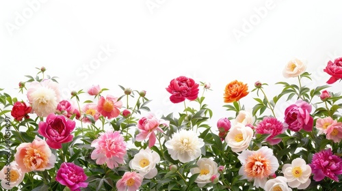 Vibrant Peony Bush  Colorful Blooms on White Background