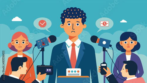 As cameras flashed and journalists scribbled notes a renowned neurodivergent advocate attended a press conference to address recent controversies and. Vector illustration