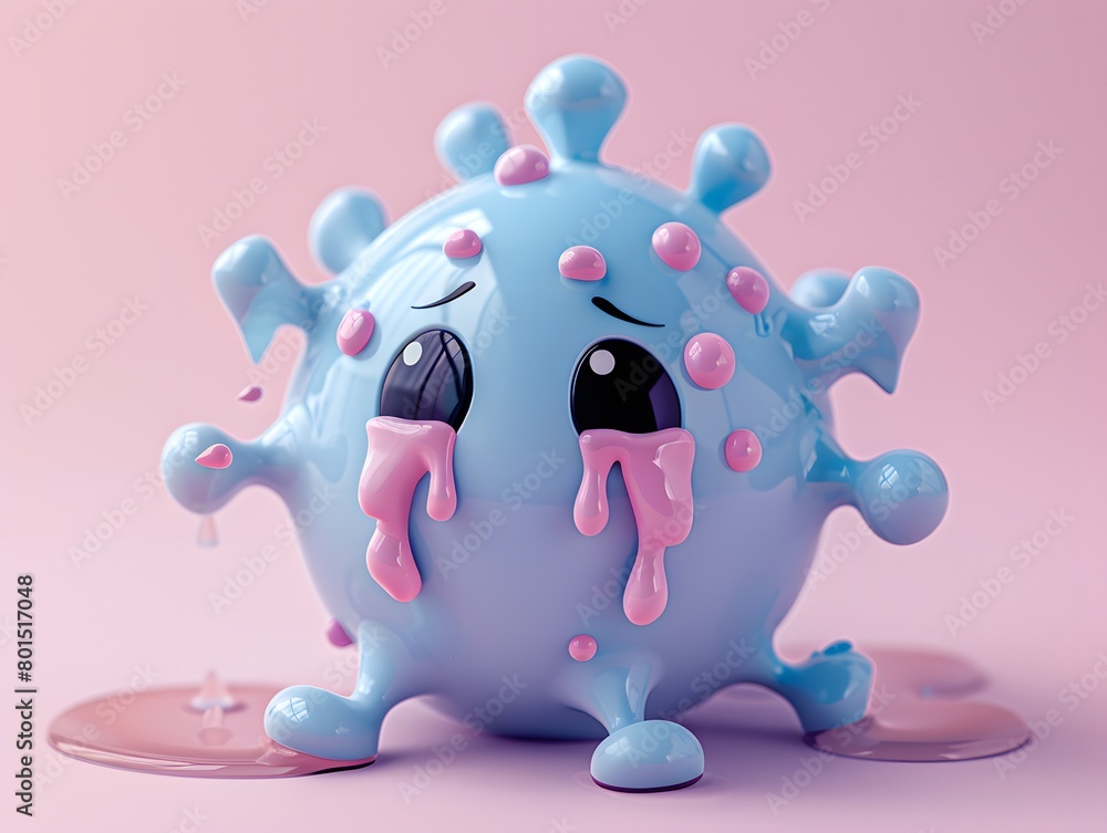 3d illustration of blue virus character crying 3d illustration of blue virus character crying