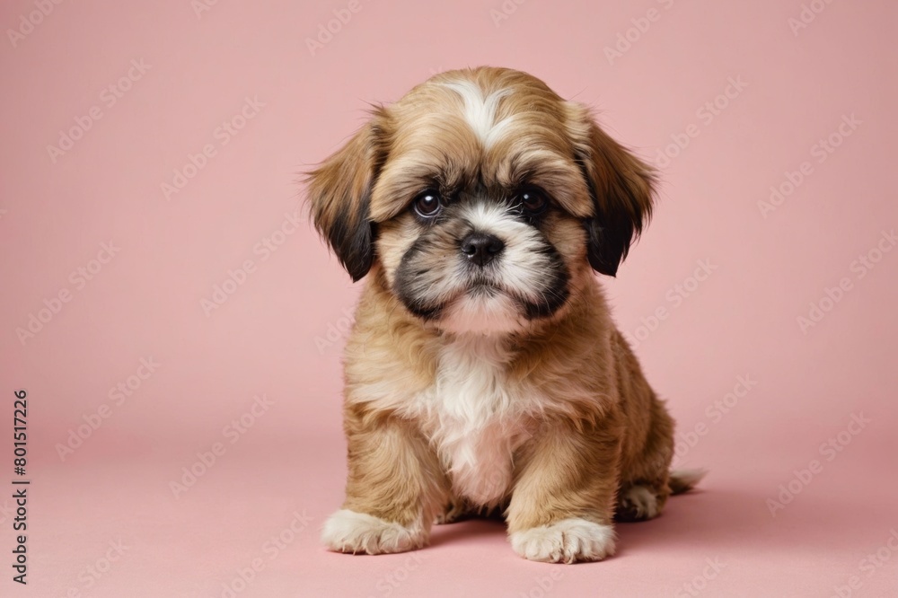 Lhasa Apso puppy looking at camera, copy space. Studio shot. Lhasa Apso puppy looking at camera, copy space. Studio shot.