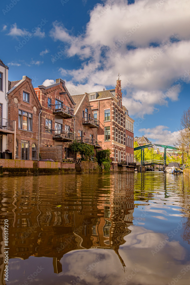 Draw bridge and canal houses in the Dutch city Leiden