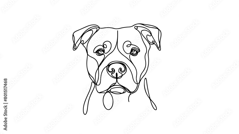 A continuous line drawing of a realistic pitbull head A continuous line drawing of a realistic pitbull head