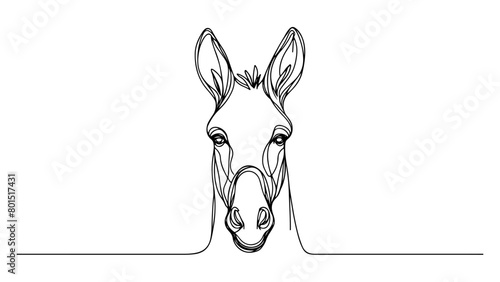 A continuous line drawing of a donkey head