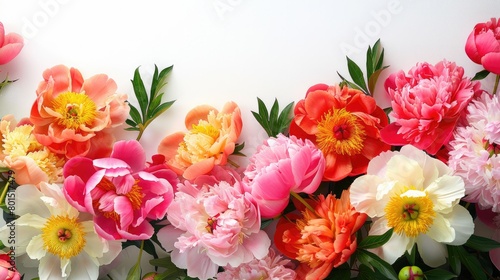 Vibrant Peony Bush  Colorful Blooms on White Background