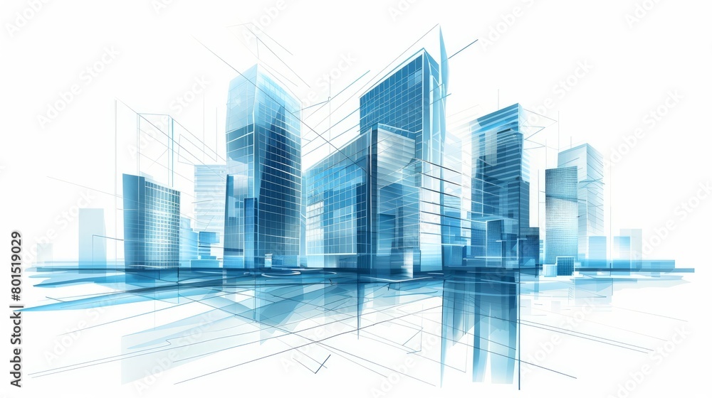 An abstract 3D vector illustration of an office building construction, embodying the concept of a modern city with its innovative structure and contemporary design elements.

