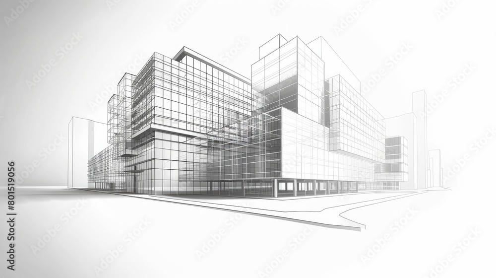 An abstract 3D vector illustration of an office building construction, embodying the concept of a modern city with its innovative structure and contemporary design elements.

