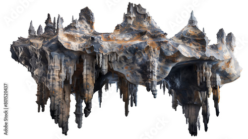 Underwater cave with intricate rock formations and stalactites, isolated on transparent background photo