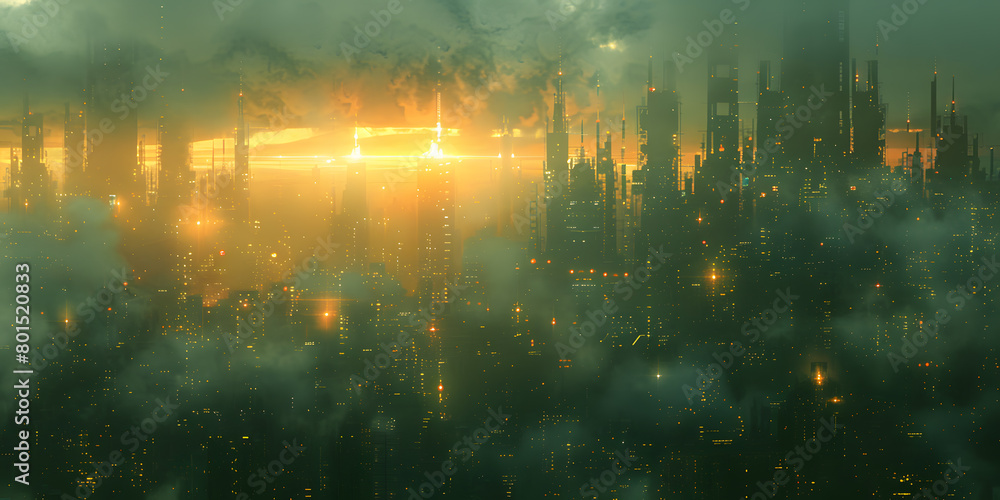 Futuristic Cityscape Background with Technology Elements