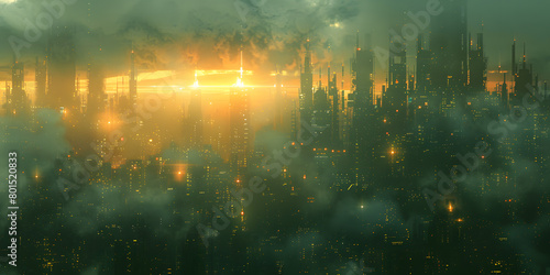 Futuristic Cityscape Background with Technology Elements