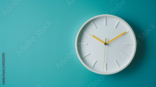 Wallpaper Mural A simple white wall clock featuring a bright yellow second hand, mounted on a plain wall, providing a clear view of the time.

 Torontodigital.ca