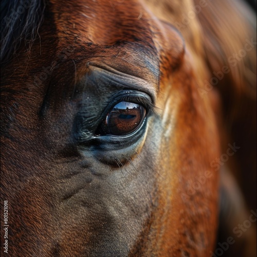 Close-up of a brown horse s eye  reflecting depth and soulfulness  capturing equine majesty and emotion.