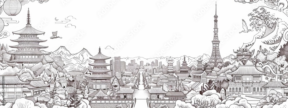 A series of line art illustrations depicting famous cultural festivals and events.
