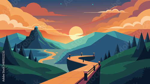A scenic overlook with a sweeping view of the landscape where the guide shares how freedom seekers used the cover of darkness to escape to freedom and. Vector illustration