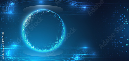 Abstract global sci fi concept. Digital internet communication on blue background. Wide Cyber security internet and networking concept. Hi-tech vector illustration with various technology elements.