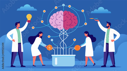 A group of scientists connecting their brains to a massive quantum computer enhancing their problemsolving abilities to unprecedented levels..