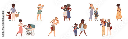 Mother and Kid Together as Parenthood Vector Set