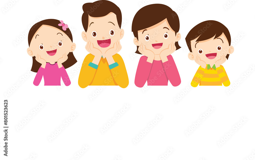 Happy big family standing with house ,rainbow Happy big family standing with house ,rainbow