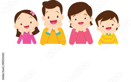Happy big family standing with house ,rainbow