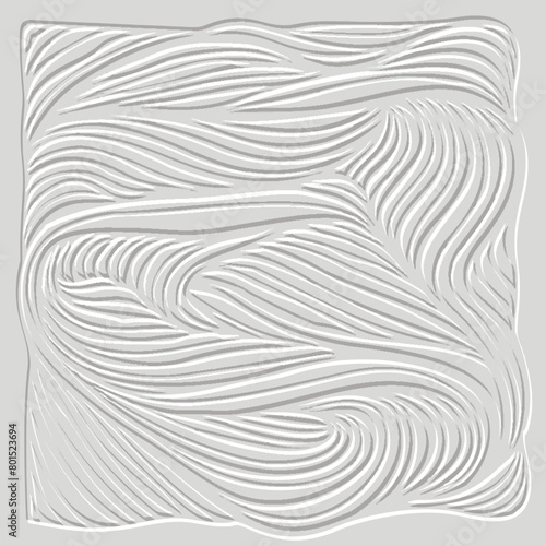 3d abstract doodle waves emboss textured white seamless pattern. Surface ornamental wavy lines, curves, doodles embossed vector background. Beautiful relief miimalist trendy ornaments. Grunge texture