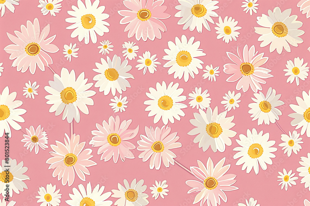 pink background with white and yellow daisies pattern, cute retro pink wallpaper pink background with white and yellow daisies pattern, cute retro pink wallpaper