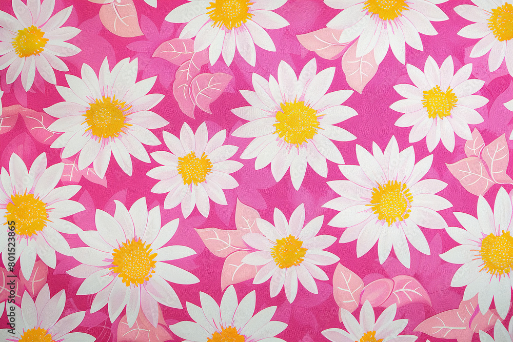 pink background with white and yellow daisies pattern, cute retro pink wallpaper pink background with white and yellow daisies pattern, cute retro pink wallpaper