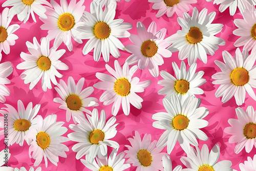 pink background with white and yellow daisies pattern  cute retro pink wallpaper