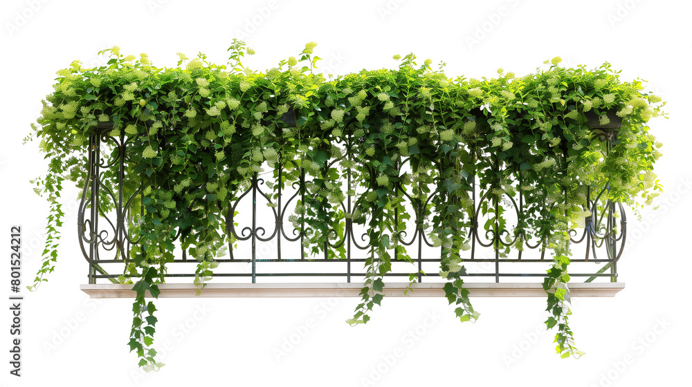 Creeper plants draping over a balcony railing, isolated on transparent ...