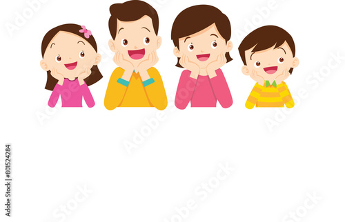 Happy big family standing with house ,rainbow