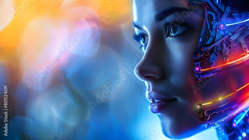 Cyborg Woman with Futuristic AI Technology Integrated into Her Face. Concept Futuristic Technology, Cyborg Woman, AI Integration, Sci-Fi Portraits, Robotic Features