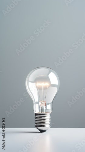 Silver backdrop with illuminated lightbulb on a white platform symbolizing ideas and creativity business concept creative thinking innovation new idea silver 