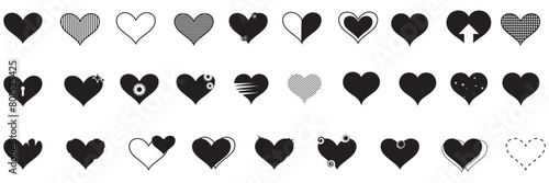 Doodle hearts sketch set. Various different hand drawn heart icon love collection isolated on white background. black heart symbol for Valentines Day. Vector illustration. EPS 10