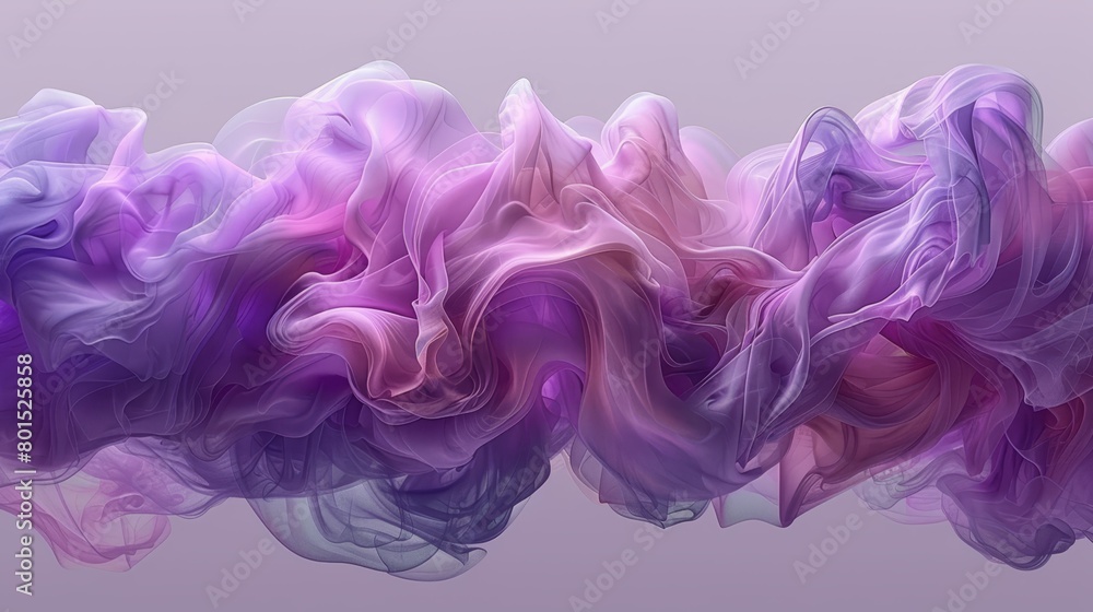   A group of purple and pink smoke bubbles float against a gray and purple backdrop with a white border