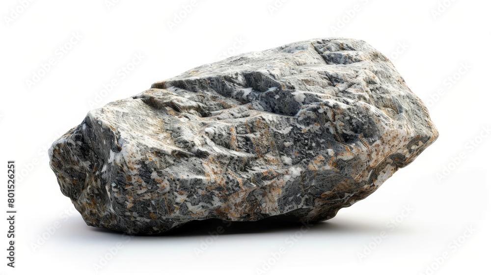 rugged granite boulder isolated on pristine white background studio product photography