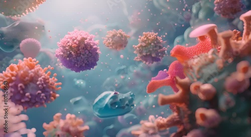 Wallpaper Mural Virus floating in cellular environment. viral disease epidemic, 3D rendering of virus. Torontodigital.ca