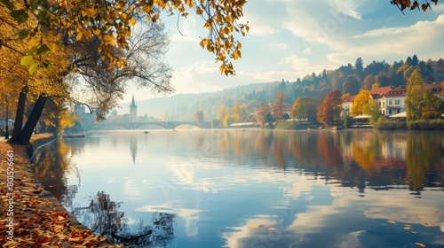 scenic autumnal landscape of vltava river in czech republic picturesque european destination