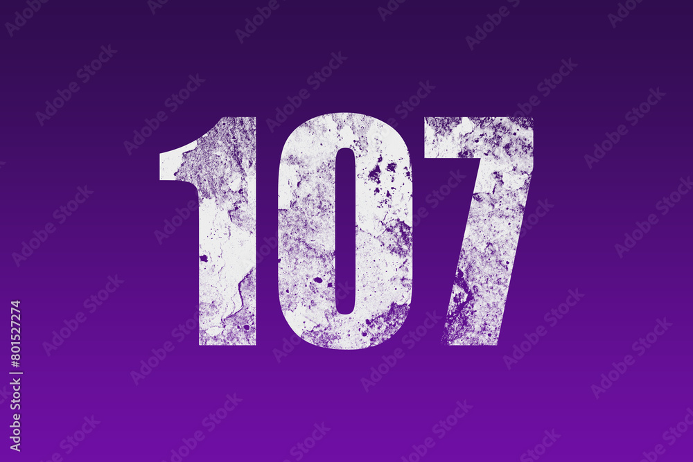 flat white grunge number of 107 on purple background. flat white grunge number of 107 on purple background.