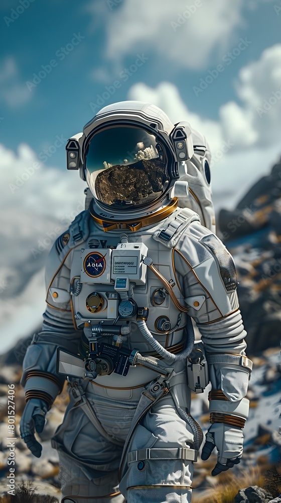 Astronaut Braving the Harsh Alien Terrain in Protective Spacesuit