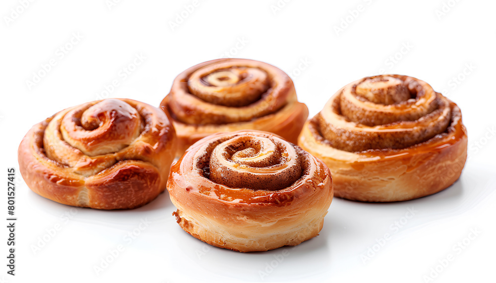Set of sweet cinnamon buns isolated on white