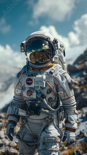 Astronaut Braving the Harsh Alien Terrain in Protective Spacesuit © Sataporn