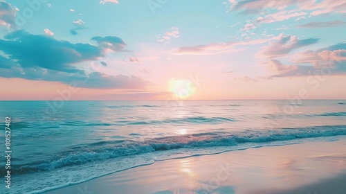 serene sunset sky with blue clouds tranquil beach horizon in spring evening