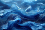 Background of a blue fabric with a wave pattern. The fabric is made of a shiny material and has a lot of texture. The blue color and the wave pattern give the impression of a calm