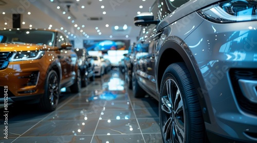 shiny new cars displayed in modern showroom waiting for customers automotive photography © Bijac