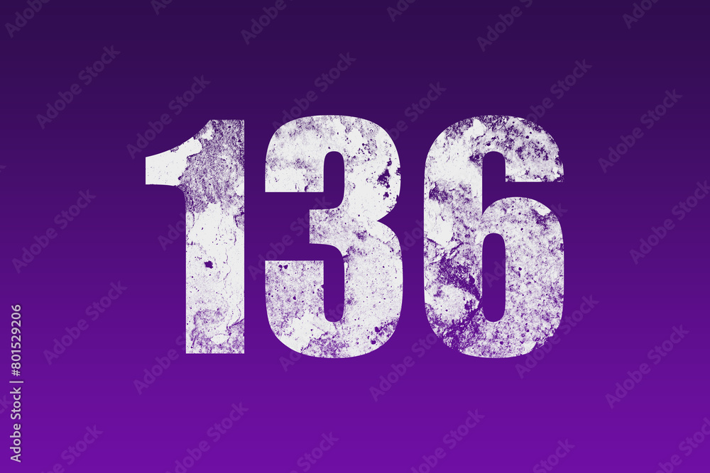 flat white grunge number of 136 on purple background. flat white grunge number of 136 on purple background.