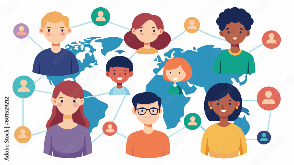 A social media group connects parents of neurodivergent children across different regions and countries fostering a global community of support and. Vector illustration A social media group connects parents of neurodivergent children across different regions and countries fostering a global community of support and. Vector illustration