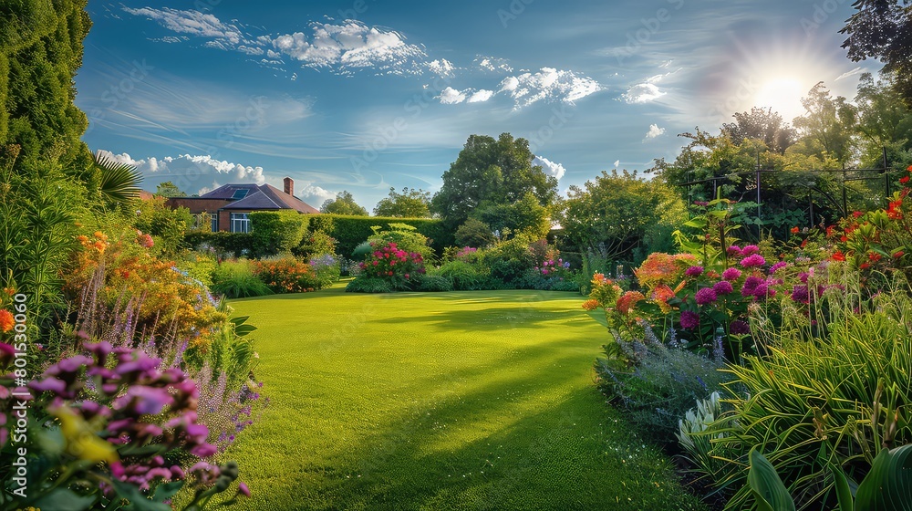Beautifully manicured park garden in summer.