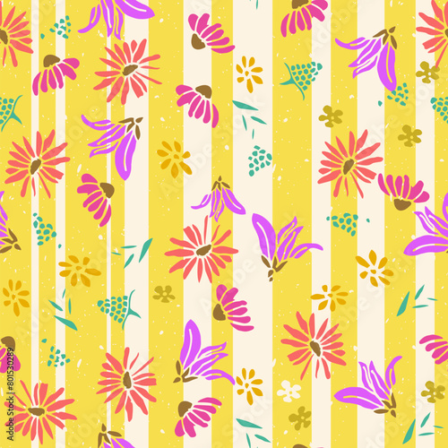 ColorFul Daisy Flowers in Yellow and White Stripes