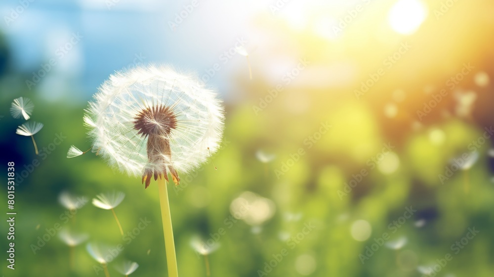 Fototapeta premium close-up of a dandelion on a natural background, sunny day, green
