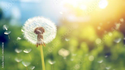 close-up of a dandelion on a natural background  sunny day  green