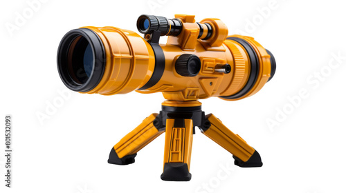 A vivid yellow camera stands elegantly atop a sturdy tripod in a captivating display of photographic equipment